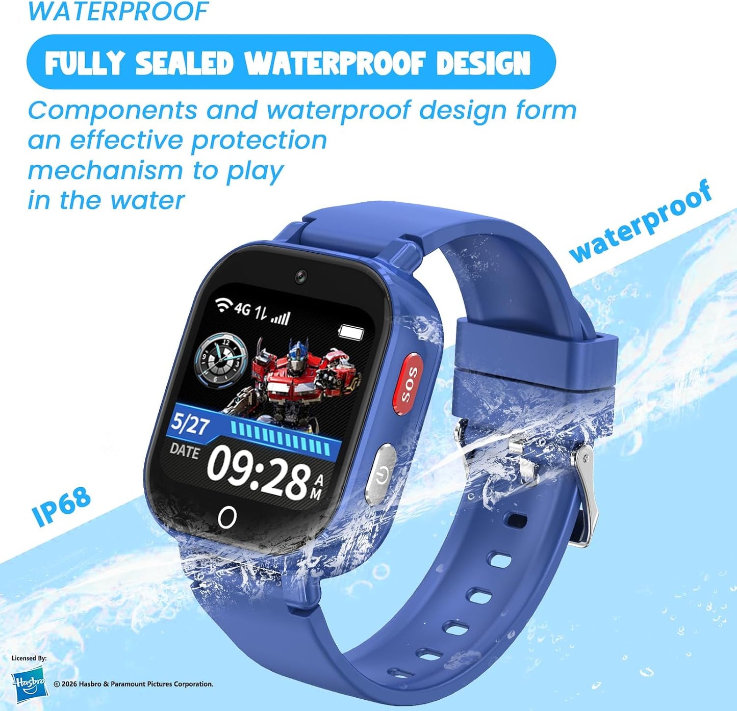 Smart Watch for Kids, 4G Kids Smartwatch with GPS Tracker Calling (Blue) | WIFI/Voice/Video Chat/SOS/SMS-receiving IP68 Waterproof Pedometer Camera Alarm Safe Zone Smartwatch Gift for Boys Girls 4-12