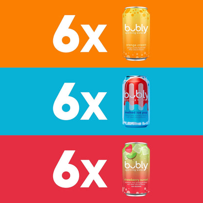 bubly Sparkling Water, 6 Flavor Variety Pack (Blackberry, Lime, Cherry, Grapefruit, Strawberry, Mango), Zero Sugar & Zero Calories, Seltzer Water, 12 Fl Oz Cans (Pack of 18)