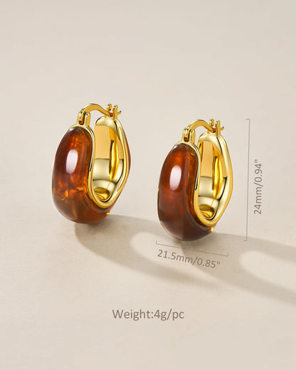 SNGIA Long Oval Chunky Dangle 18K Gold Plated Hoops with Colored Resin Gemstone Statement Earrings for Women, (Green, Brown, Light blue, Dark Blue), Bold Drop Handmade Exaggerated Irregular Trendy Bohemian Jewelry Gifts, Unique Dangling Teardrop Baroque S