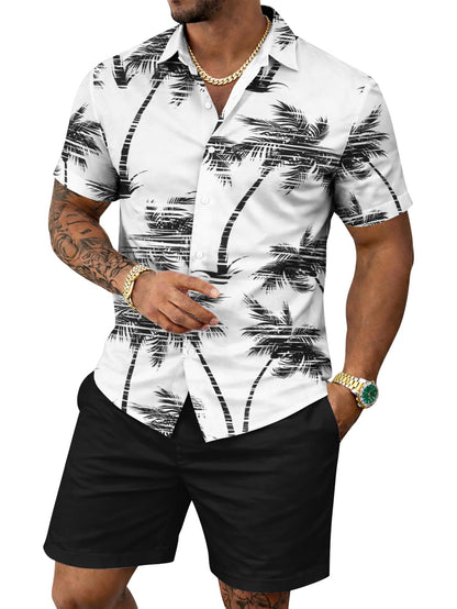 Yoimira Men's Summer Outfits 2 Piece Short Sets Hawaiian Floral Button Down Shirt and Shorts Vacation Beach Cruise Set