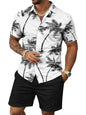 Yoimira Men's Summer Outfits 2 Piece Short Sets Hawaiian Floral Button Down Shirt and Shorts Vacation Beach Cruise Set