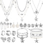 Tondiamo 23 Pcs Seashell Starfish Jewelry Set Boho Summer Beach Mermaid Accessories Layered Charm Necklace Earrings Studs Bracelets Rings for Women Holiday Vacation Wedding Party Gift