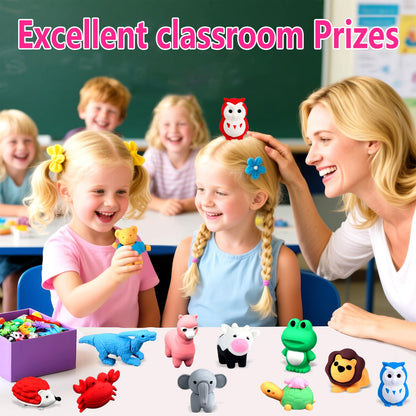 URSKYTOUS 60Pcs Animal Erasers Desk Pets for Kids,Classroom Prizes | Bulk Puzzle Erasers Toys,Party Favors,Back to School,Treasure Chest,Goodie Bag Stuffers,Easter Egg Fillers,Stocking Stuffers