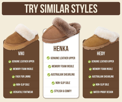 Project Cloud Genuine Leather Slippers for Women with Genuine Fur Lining, Non-Slip Indoor/Outdoor Clog Mule Slippers, Memory Foam Insole