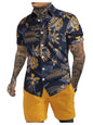GORGLITTER Men's Vacation Beach Cruise Summer Outfits 2 Piece Shorts Set Hawaiian Button Down Shirt and Shorts