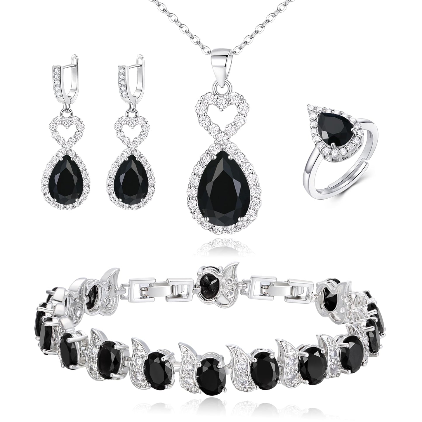 BriLove Wedding Jewelry Set for Women Bride Bridesmaid | Gorgeous Cubic Zirconia Teardrop Necklace Earrings Bracelet Adjustable Ring Jewelry Gift for Birthday/Anniversary