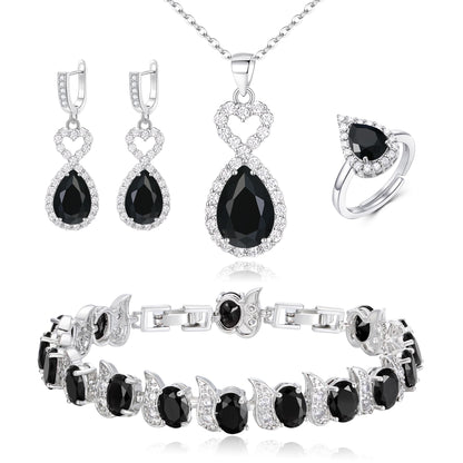 BriLove Wedding Jewelry Set for Women Bride Bridesmaid | Gorgeous Cubic Zirconia Teardrop Necklace Earrings Bracelet Adjustable Ring Jewelry Gift for Birthday/Anniversary