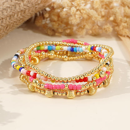 14K Gold Plated Pearl Beaded Cross Bracelets Stack Set for Women,Stretch Boho Colorful Christian Beads Ball Jewelry Friendship Summer Trendy Gift