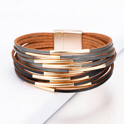 Fesciory Leather Wrap Bracelets for Women, Boho Western Layered Jewelry | Layered leather cuff bracelets, Easy on and off, Boho western style, Daily wear, Gift for women