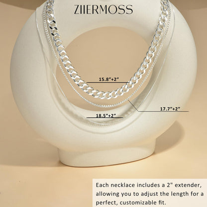 3PCS Gold Necklaces for Women,Chunky Statement Gold Plated Necklace Stack Layered Sterling Silver Herringbone Chains for Women Dainty Trendy Silver Chains Stacked Jewelry Gifts