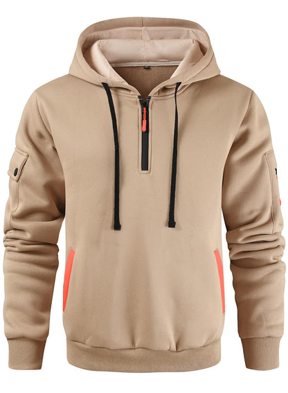 Leidowei Men's Hoodies Casual Pullover Hooded Sweatshirt Long Sleeve Quarter Zip Hoody Tops With Kangaroo Pocket
