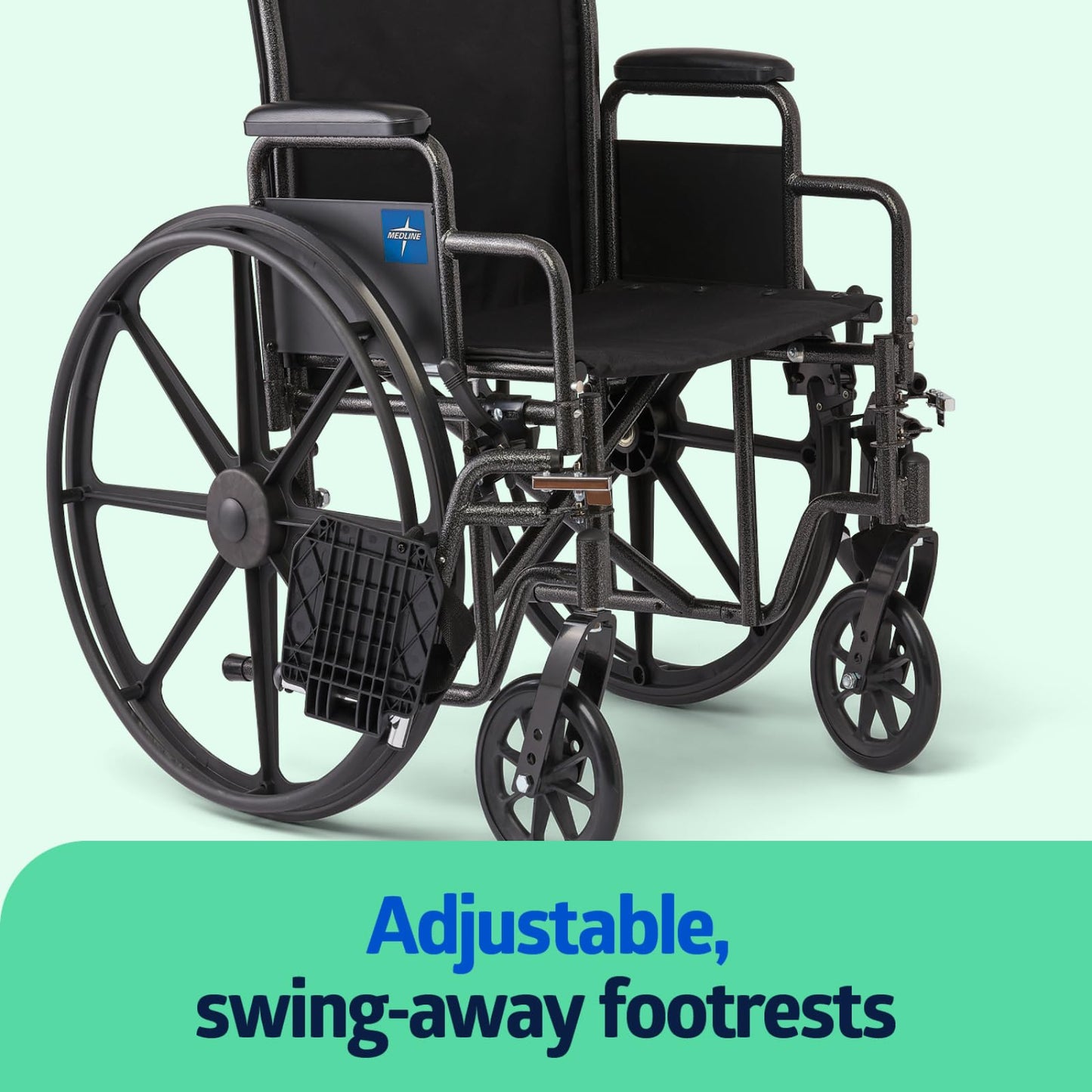 Medline Comfortable Folding Wheelchair with Swing-Back Desk-Length Arms and Swing-Away Footrests, 16”W x 16”D Seat