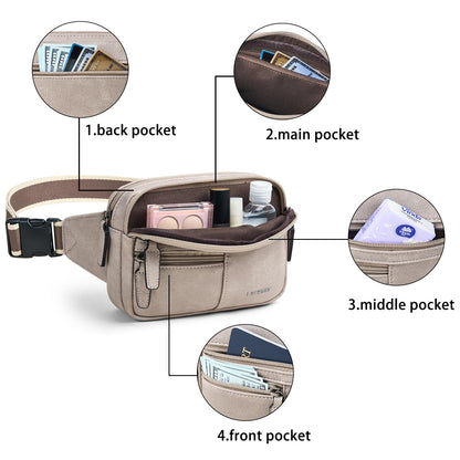 Leresas Fanny Packs for Women Vegan Leather Belt Bag Chic Cross Body Waist Pack Waist Purse for Travel Hiking Running Brown
