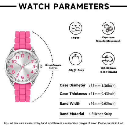 Bisley 35MM Watches for Women Big Face Easy Reader Silicone Strap Water Proof