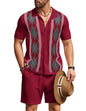 COOFANDY Men's 2 Piece Outfit Vintage Short Sleeve Button Down Knit Polo Shirts Casual Beach Shorts Sets