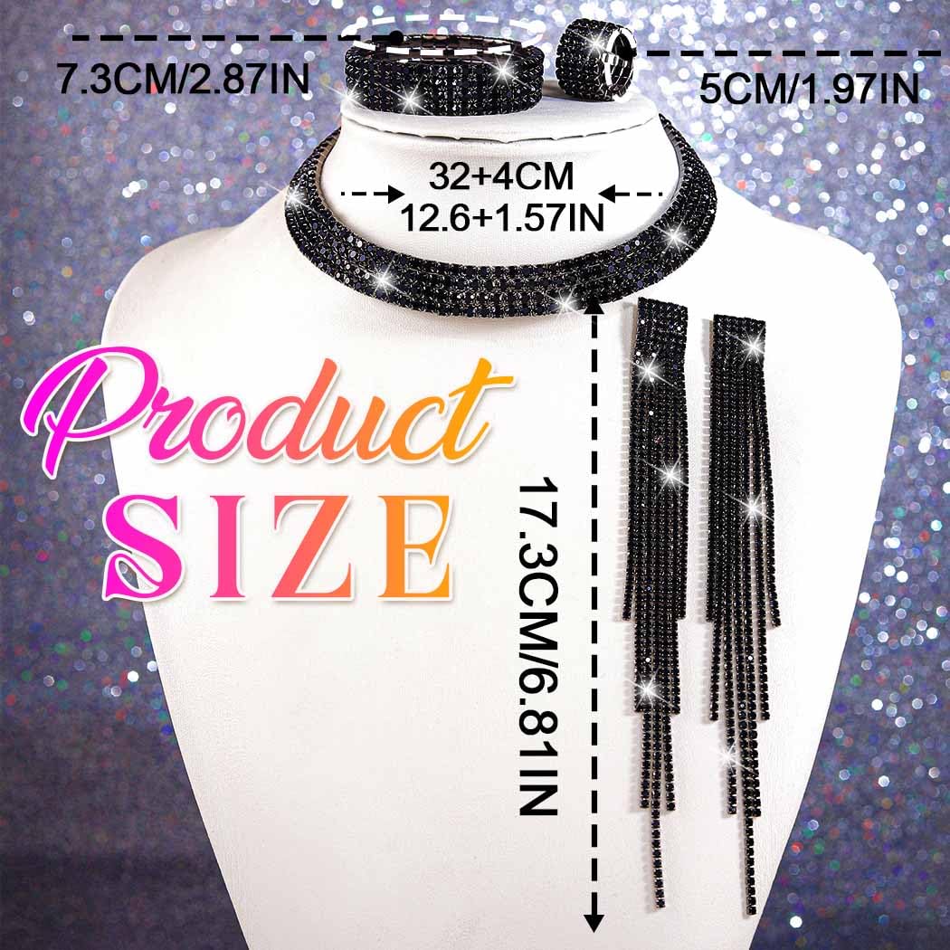 Unicra Rhinestone Bridal Wedding Jewelry Sets Silver Choker Necklace Earrings Bracelet Ring Set Prom Formal Costume Jewelry Set for Women and Brides