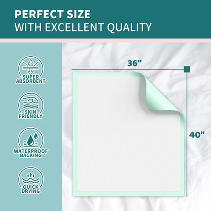 MILDPLUS Disposable Bed Pads 40"X40" 50pcs Extra Large Pee Pads for Incontinence 140 Gram Heavy Duty Super Absorbent Underpads Waterproof Chucks Pads for Adults, Elderly or Pets [100x100CM]