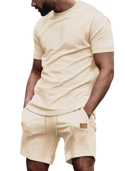 JMIERR Men's 2 Piece Outfit Anti-wrinkle T Shirts and Shorts Summer Beach Vacation Lounge Workout Pajamas Short Sleeve Sets
