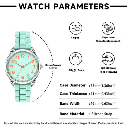 Bisley 35MM Watches for Women Big Face Easy Reader Silicone Strap Water Proof