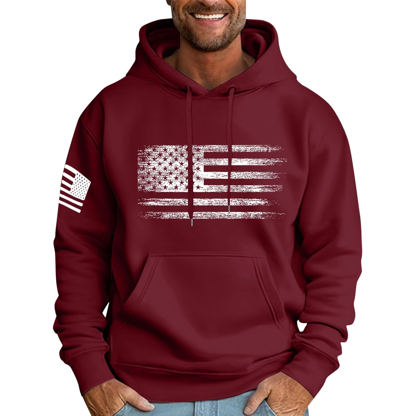 Ymosrh Mens Patriotic Hoodies USA Flag Print Hooded Sweatshirt Pullover Casual Fashion Hoodie, M-6XL