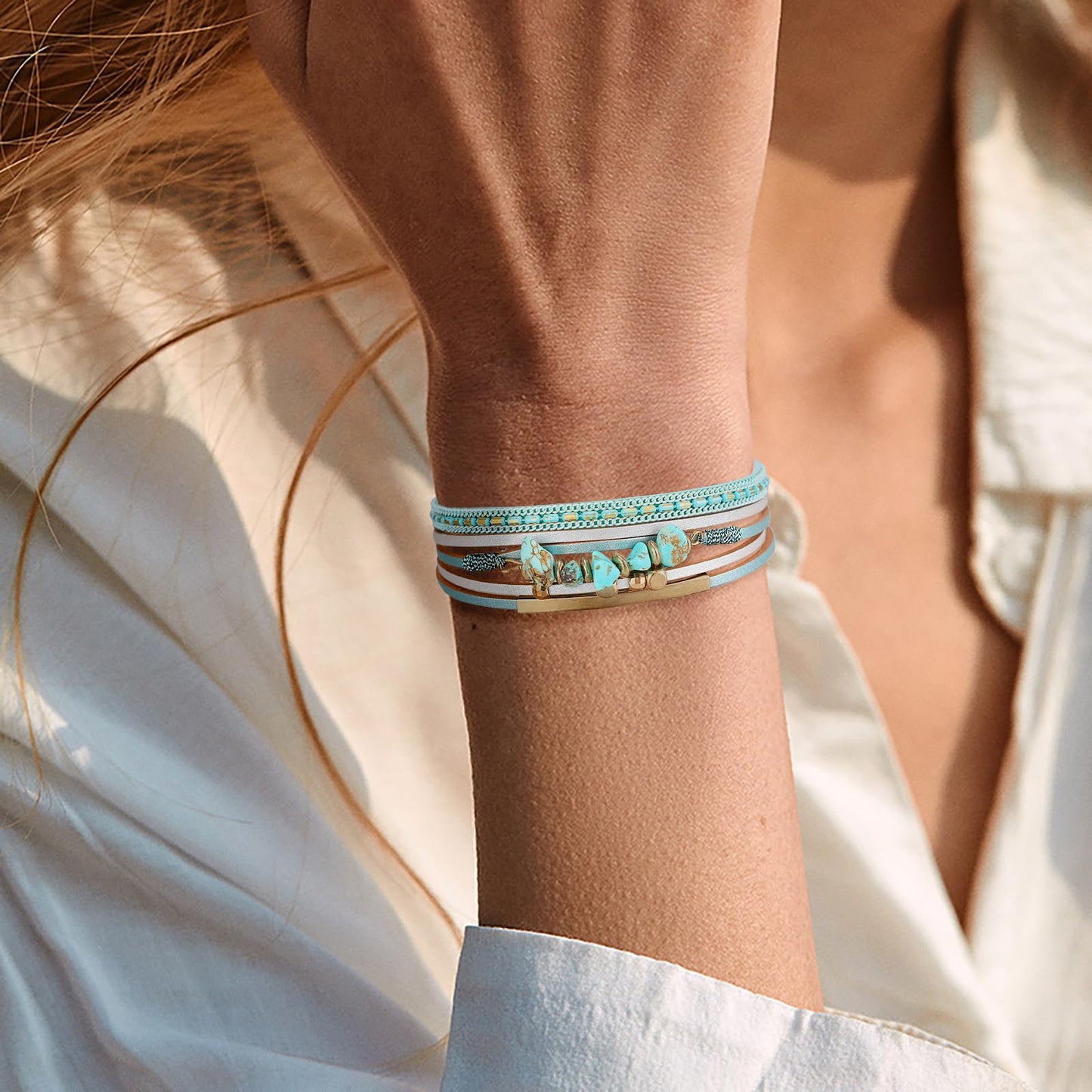 Fesciory Leather Wrap Bracelets for Women, Boho Western Layered Jewelry | Layered leather cuff bracelets, Easy on and off, Boho western style, Daily wear, Gift for women