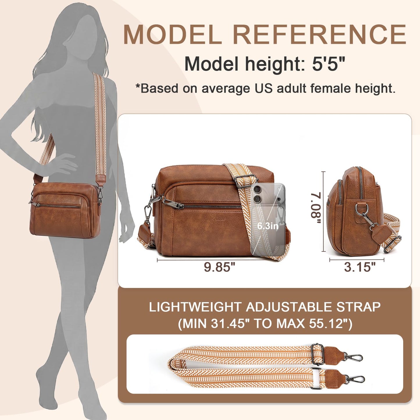 Small Leather Crossbody Bags for Women Anti theft Purses and Handbag Shoulder Hangbag with Wide Strap Tassel