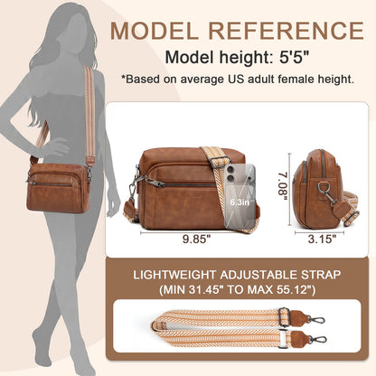 Small Leather Crossbody Bags for Women Anti theft Purses and Handbag Shoulder Hangbag with Wide Strap Tassel