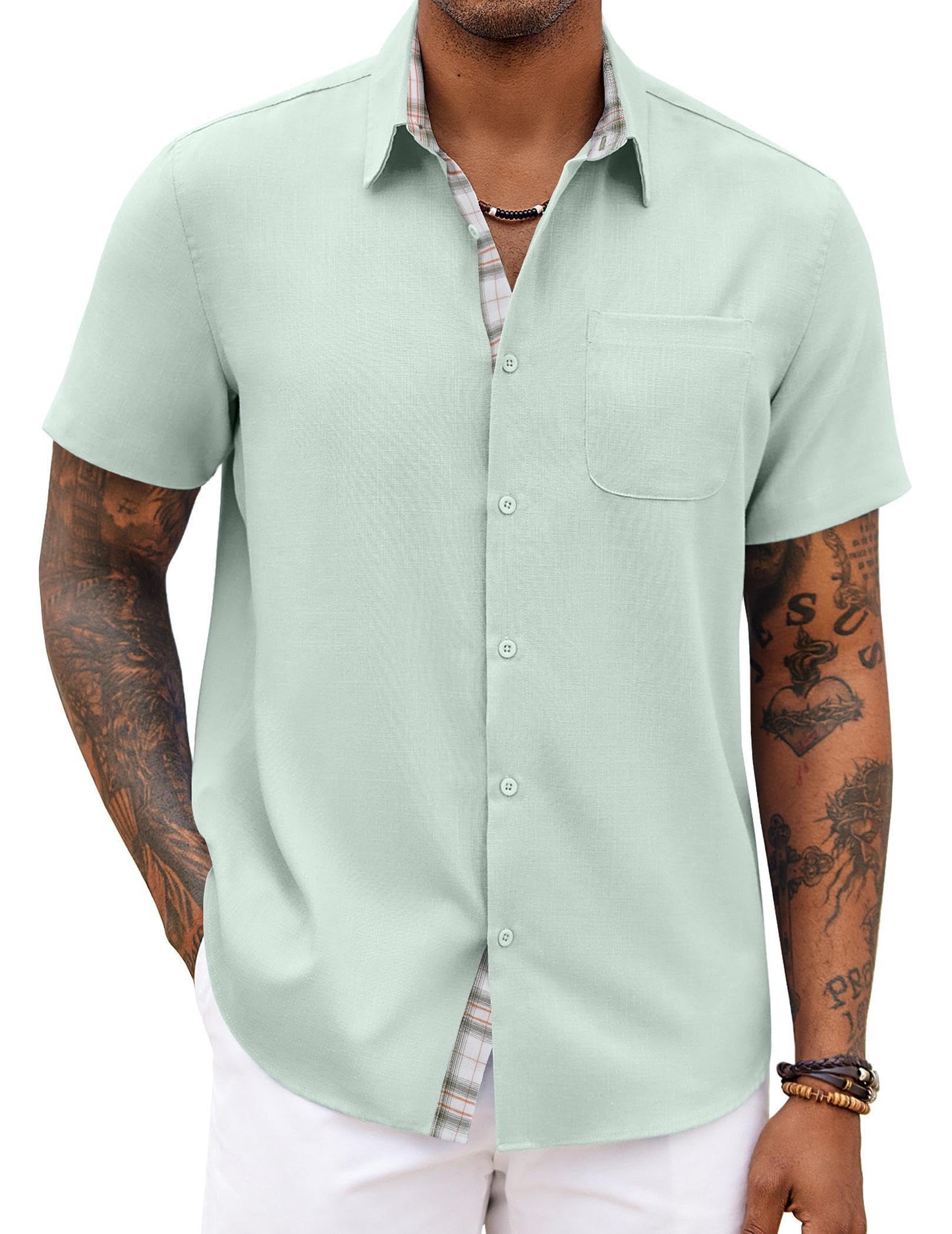 COOFANDY Men's Button Down Shirts Short Sleeve Casual Summer Beach Vacation Wedding Shirt with Pocket