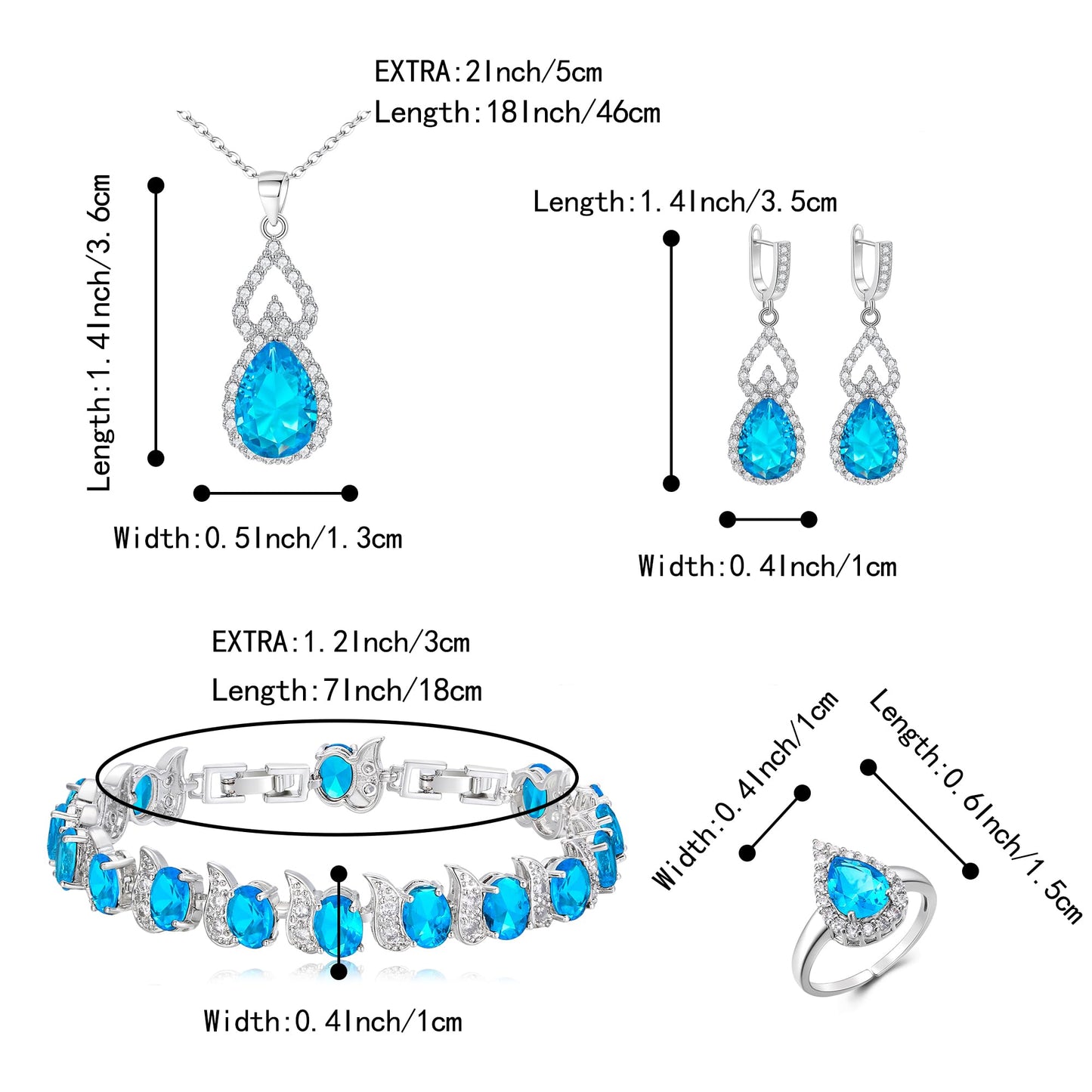 BriLove Wedding Jewelry Set for Women Bride Bridesmaid | Gorgeous Cubic Zirconia Teardrop Necklace Earrings Bracelet Adjustable Ring Jewelry Gift for Birthday/Anniversary