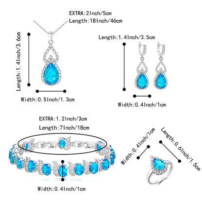BriLove Wedding Jewelry Set for Women Bride Bridesmaid | Gorgeous Cubic Zirconia Teardrop Necklace Earrings Bracelet Adjustable Ring Jewelry Gift for Birthday/Anniversary