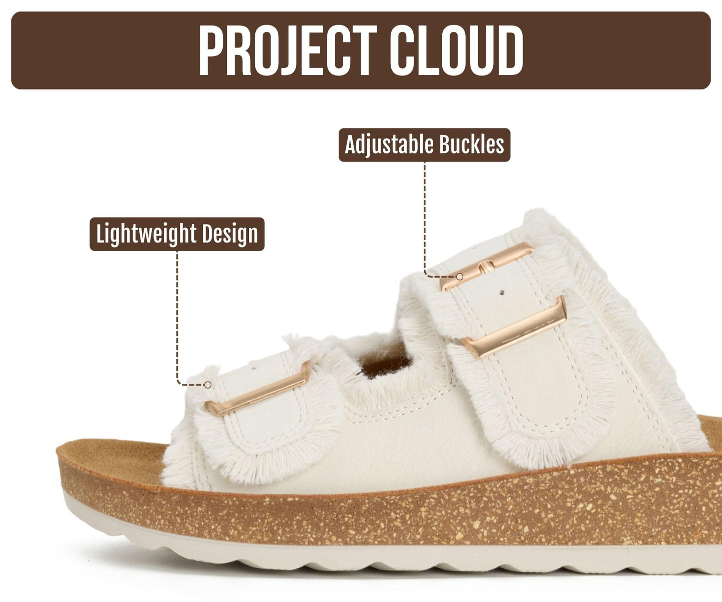 Project Cloud Comfortable Womens Sandals Platform Sandals for Women (Light) | Lightweight Plush Soft Insole Buckle Non Slip Durable Fashion Frayed Footwear Casual Beach Summer Everyday Style All Day Wear