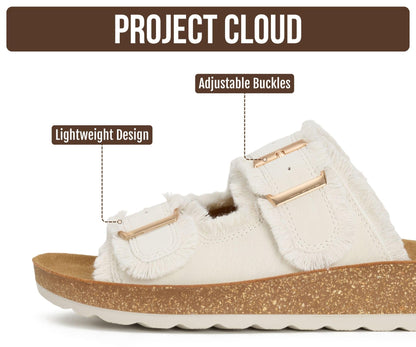 Project Cloud Comfortable Womens Sandals Platform Sandals for Women (Light) | Lightweight Plush Soft Insole Buckle Non Slip Durable Fashion Frayed Footwear Casual Beach Summer Everyday Style All Day Wear