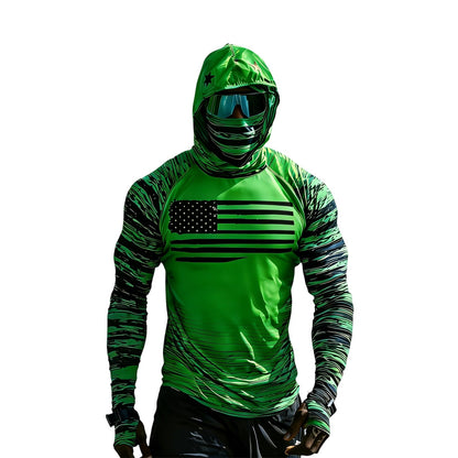 Sun Protection Shirts for Men UPF 100+ Long Sleeve Hoodie with Mask Shirts | Camouflage Outdoor Fishing Tees Cooling Raglan Shirts