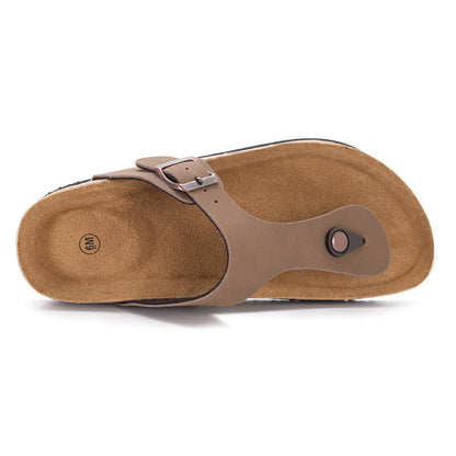 Cork Footbed Flip Flops for Women, Comfortable Beach Sigle Buckle Slip-On with Genuine Suede Footbed & Memory Foam Arch Support Flats Slides for Women Footwear