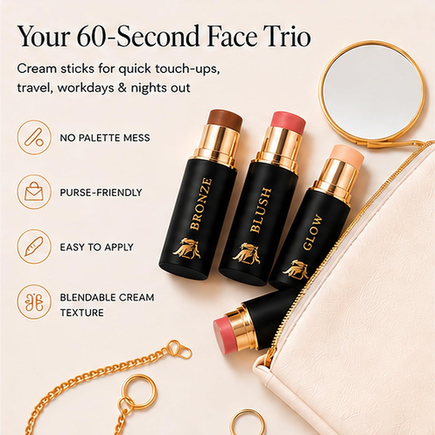 Cream Contour Stick Set – Blush, Bronzer & Highlighter Trio | Hydrating, Buildable, High-Pigment Makeup with Shea Butter & Vitamin E | Phoenix Beauty Gift Set (Enchanted)