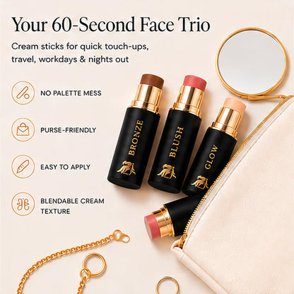 Cream Contour Stick Set – Blush, Bronzer & Highlighter Trio | Hydrating, Buildable, High-Pigment Makeup with Shea Butter & Vitamin E | Phoenix Beauty Gift Set (Enchanted)