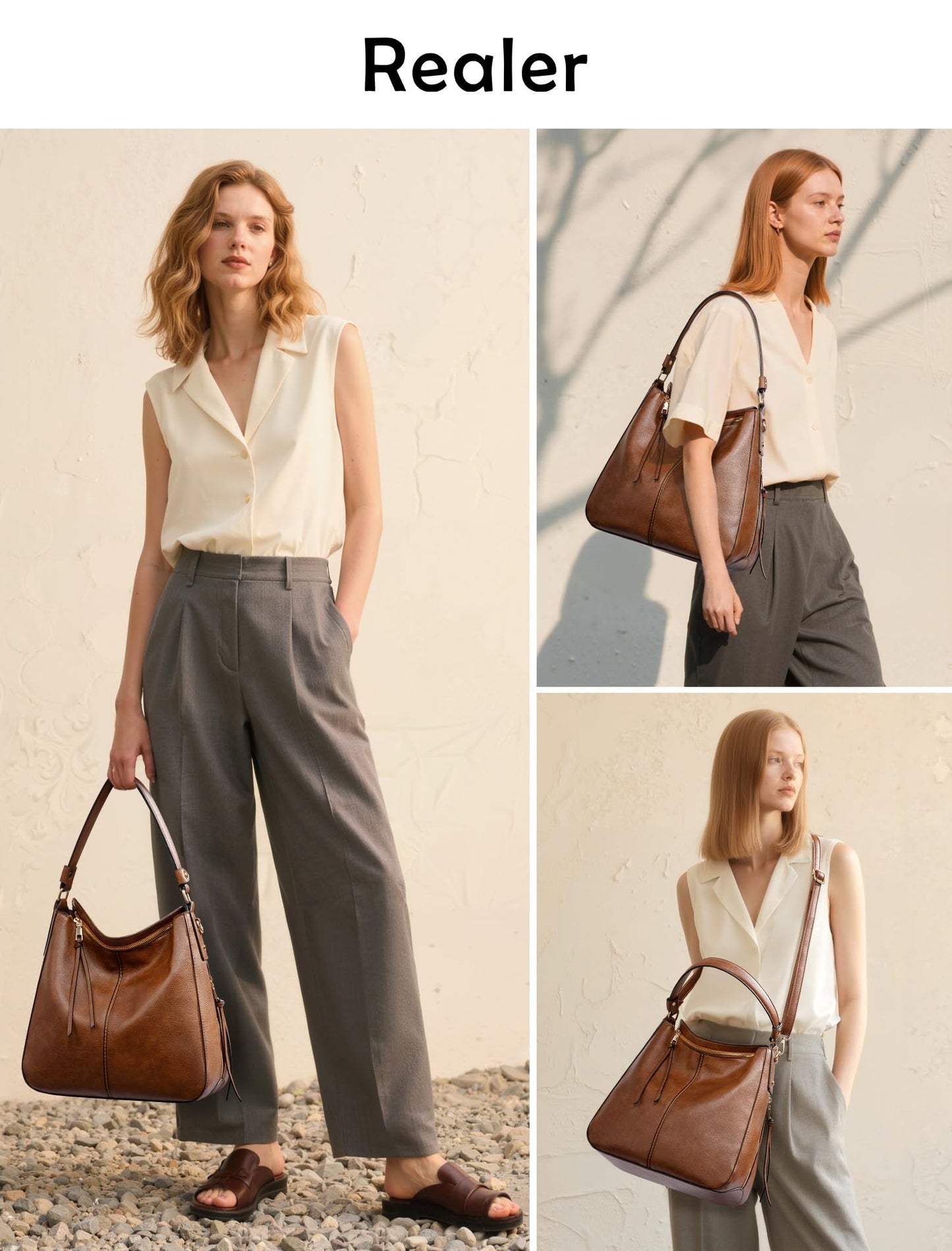 Realer Hobo Crossbody Bags for Women Designer Faux Leather Hobo Handbags Retro Large Size Shoulder Bag Bucket Purse
