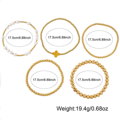 14K Gold Plated Pearl Beaded Cross Bracelets Stack Set for Women,Stretch Boho Colorful Christian Beads Ball Jewelry Friendship Summer Trendy Gift