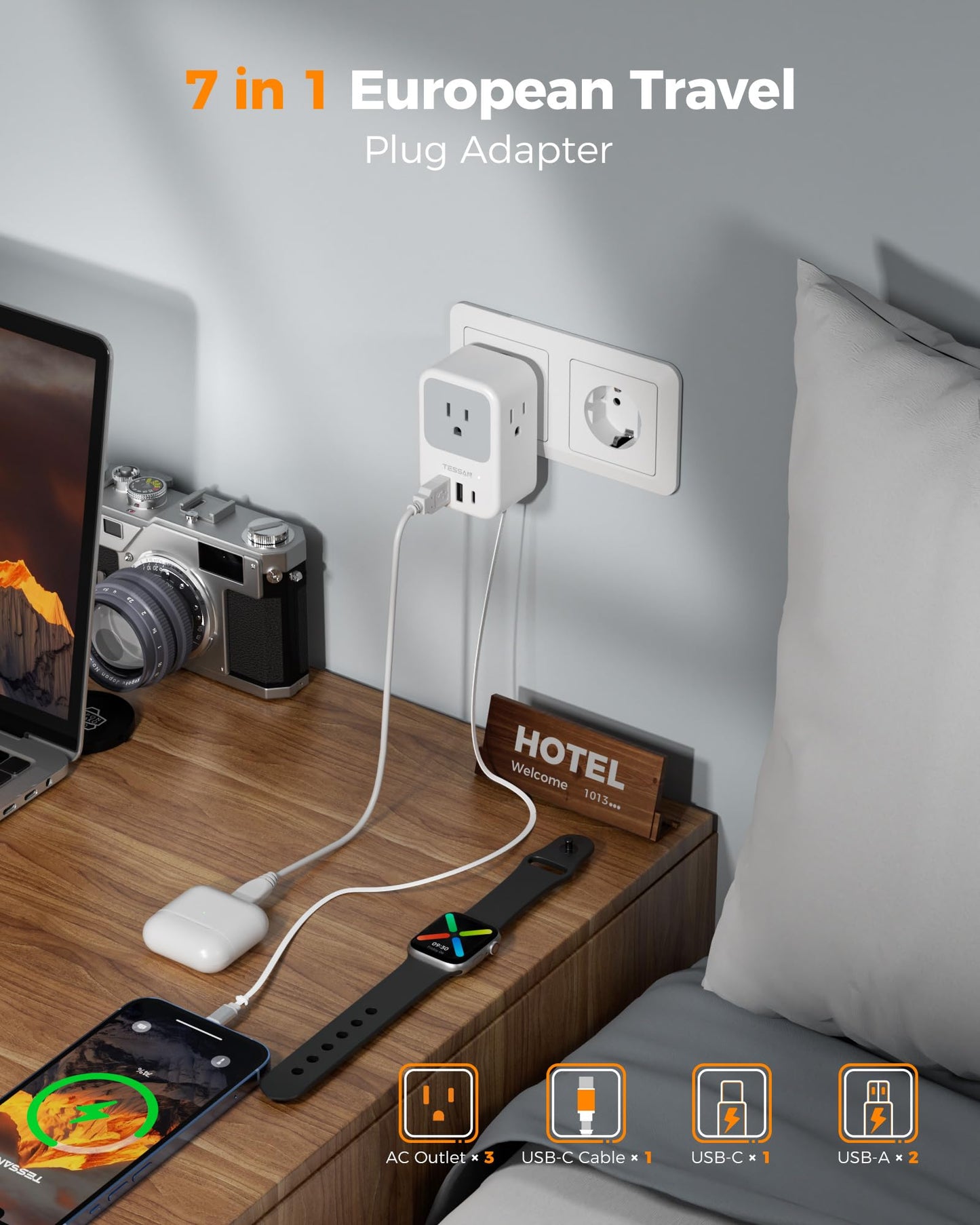 TESSAN 2 Pack European Travel Plug Adapter, Europe Power Converter