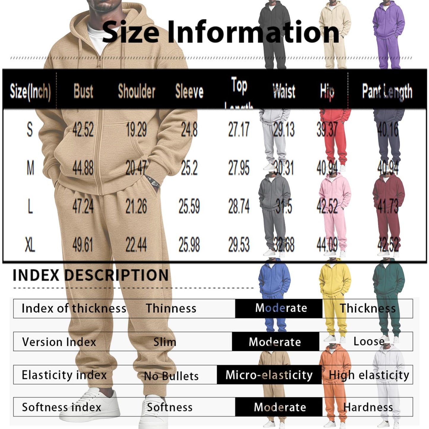 Jogger Sweatpants Matching Outfit For Men 2 Piece Sweat Suits Full Zip Up Hooded Tracksuit Soft Fleece Set