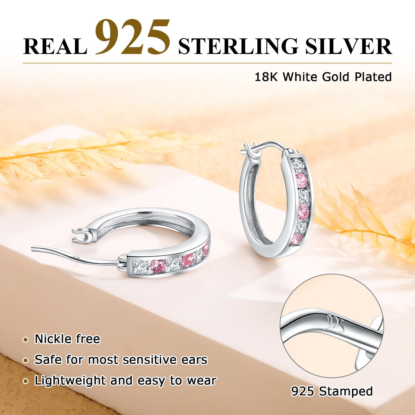 Channel Set Small Huggie Hoop Earrings Sterling Silver or 14K Gold Color,Lightweight Hypoallergenic CZ Diamond Chunky Hoop Earrings for Women