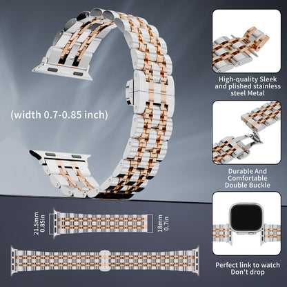 Seven Band Solid Stainless Steel for Apple Watch for Women | Compatible with Apple Watch Band 42mm/41mm/40mm/38mm, Metal Strap for Iwatch Series 11-1/SE 1-3 Women and Men, Gold Silver.