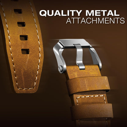 Leather bands Compatible With Apple Watch Ultra Band 49mm 46mm 45mm 44mm 42mm, Superior Genuine Leather Rugged Metal Connector Durable Strap for Men iWatch Ultra3 2 1,Series 11 10 9 8 7 6 5 4 3 SE3 SE