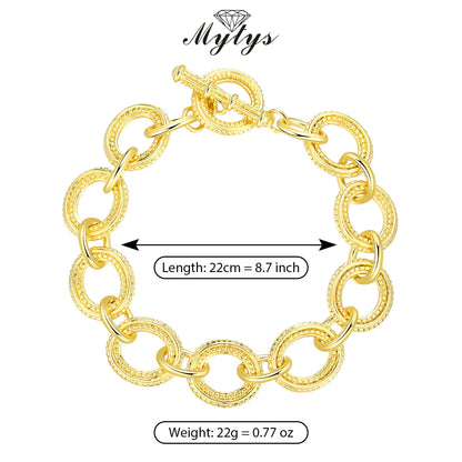 Mytys Chunky Chain Link Bracelet Two-Tone Mixed Metal Textured Toggle Clasp Statement Bangle Bracelet Jewelry for Women Fashion