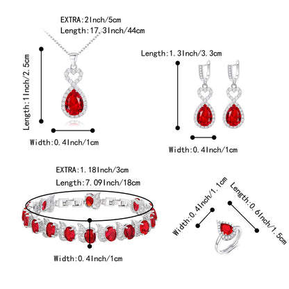 BriLove Wedding Jewelry Set for Women Bride Bridesmaid | Gorgeous Cubic Zirconia Teardrop Necklace Earrings Bracelet Adjustable Ring Jewelry Gift for Birthday/Anniversary