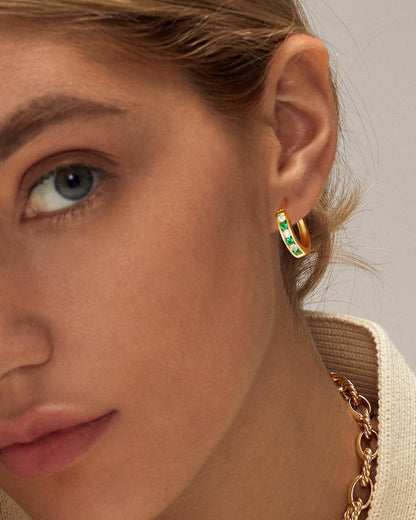 14K Gold Plated/925 Sterling Silver Birthstone Hoop Earrings for Women | 18mm Created Gemstone Hoops,Hypoallergenic and Lightweight,Birthday Mother's Day Jewelry(with Gift Box)