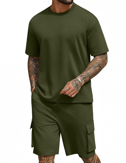 COOFANDY Men's Shirt and Shorts Set 2 Piece Fashion Summer Tracksuits Cotton Oversized T-Shirts Cargo Shorts Outfits