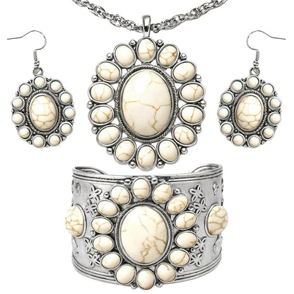 Shop LC Howlite Western Jewelry Set for Women Boho Cowgirl | 3-Piece Necklace Bracelet Earrings, Turquoise-Inspired, Chunky Statement, Southwestern