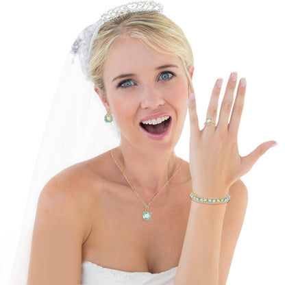Paxuan 4pcs Cubic Zirconia Wedding Jewelry Sets for Bride Bridesmaid Cubic Zirconia Pendant Necklace Earrings Link Tennis Bracelet Open Ring Set for Women