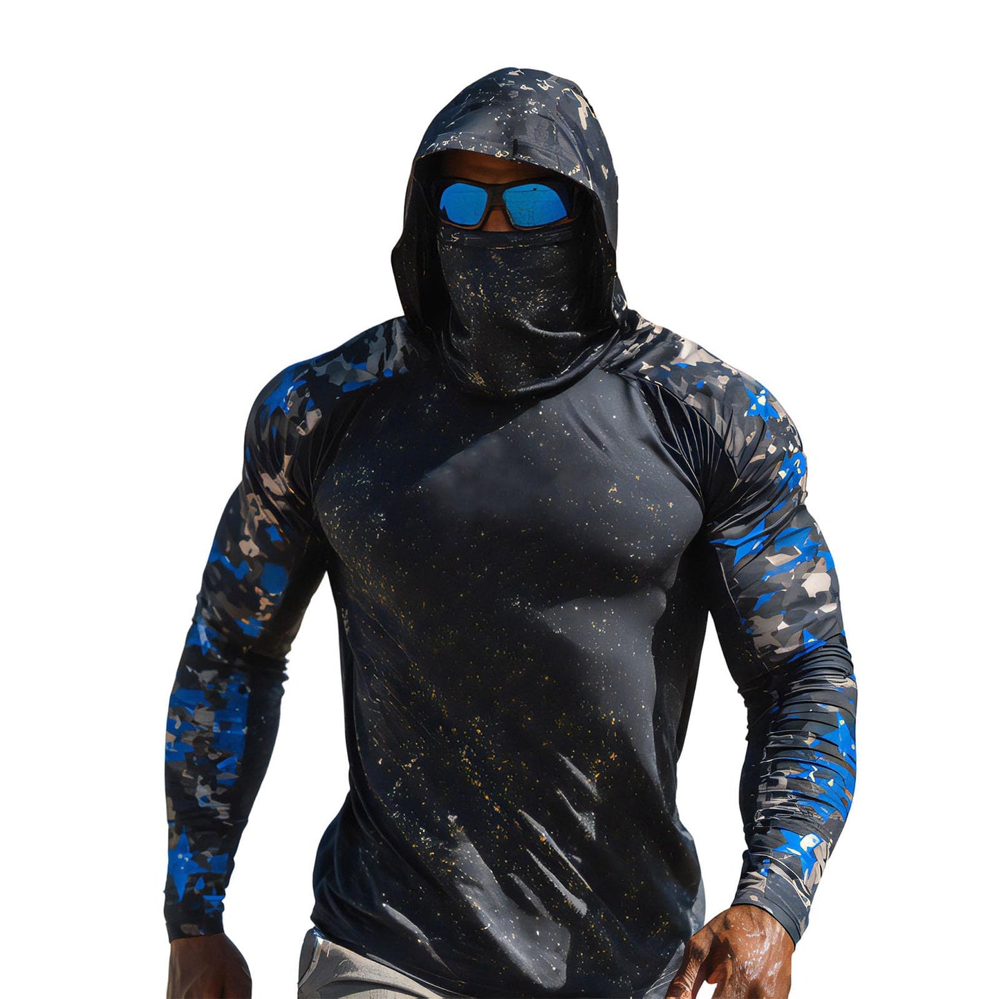 Sun Protection Shirts for Men UPF 100+ Long Sleeve Hoodie with Mask Shirts | Camouflage Outdoor Fishing Tees Cooling Raglan Shirts